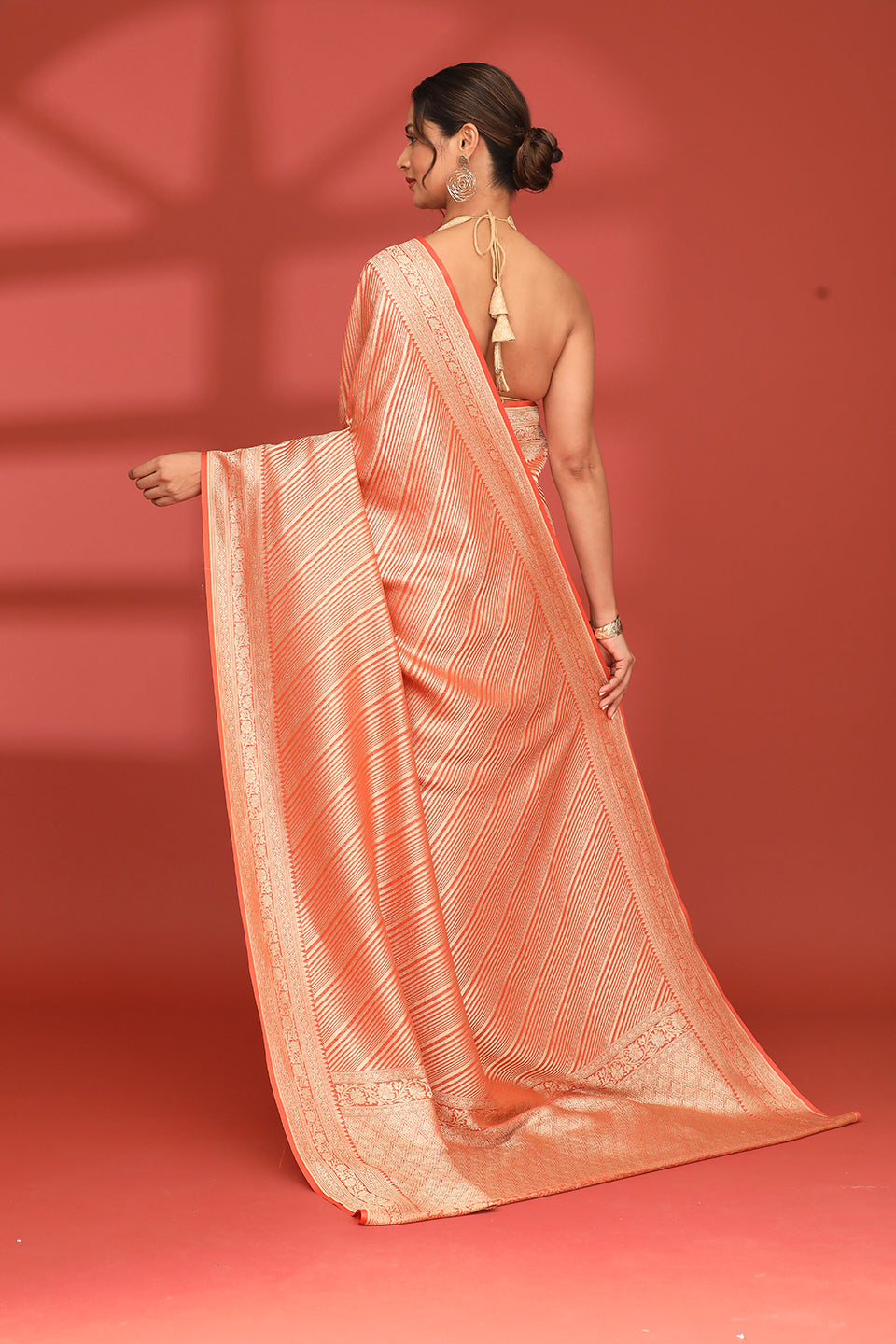 Peach Pure Georgette Khaddi Banarasi Saree