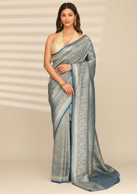 Indigo Blue Pure Georgette Khaddi Banarasi Saree