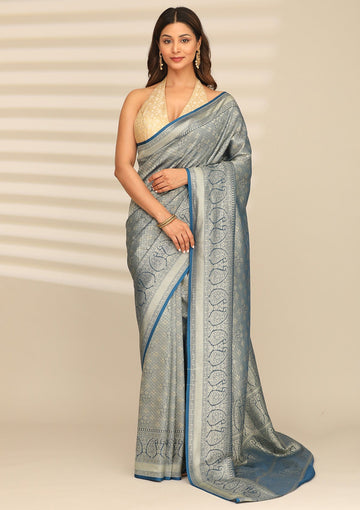 Indigo Blue Pure Georgette Khaddi Banarasi Saree