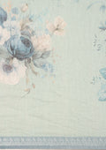 Dusty Blue Floral Printed Linen Saree - Taashi