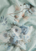 Dusty Blue Floral Printed Linen Saree - Taashi