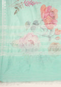 Pastel Green Floral Printed Linen Saree - Taashi