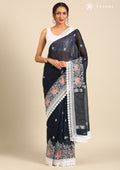 Midnight Blue EmbroideRed And Lace BodeRed Linen Saree - Taashi