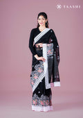 Black Linen Embroidered Saree - Taashi