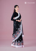 Black Linen Embroidered Saree - Taashi