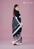 Black Linen Embroidered Saree - Taashi