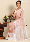 Beige EmbroideRed And Lace BodeRed Linen Saree - Taashi