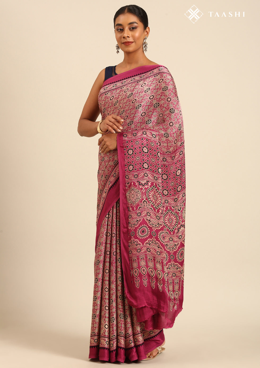 Magenta Ajrakh Print Modal Saree