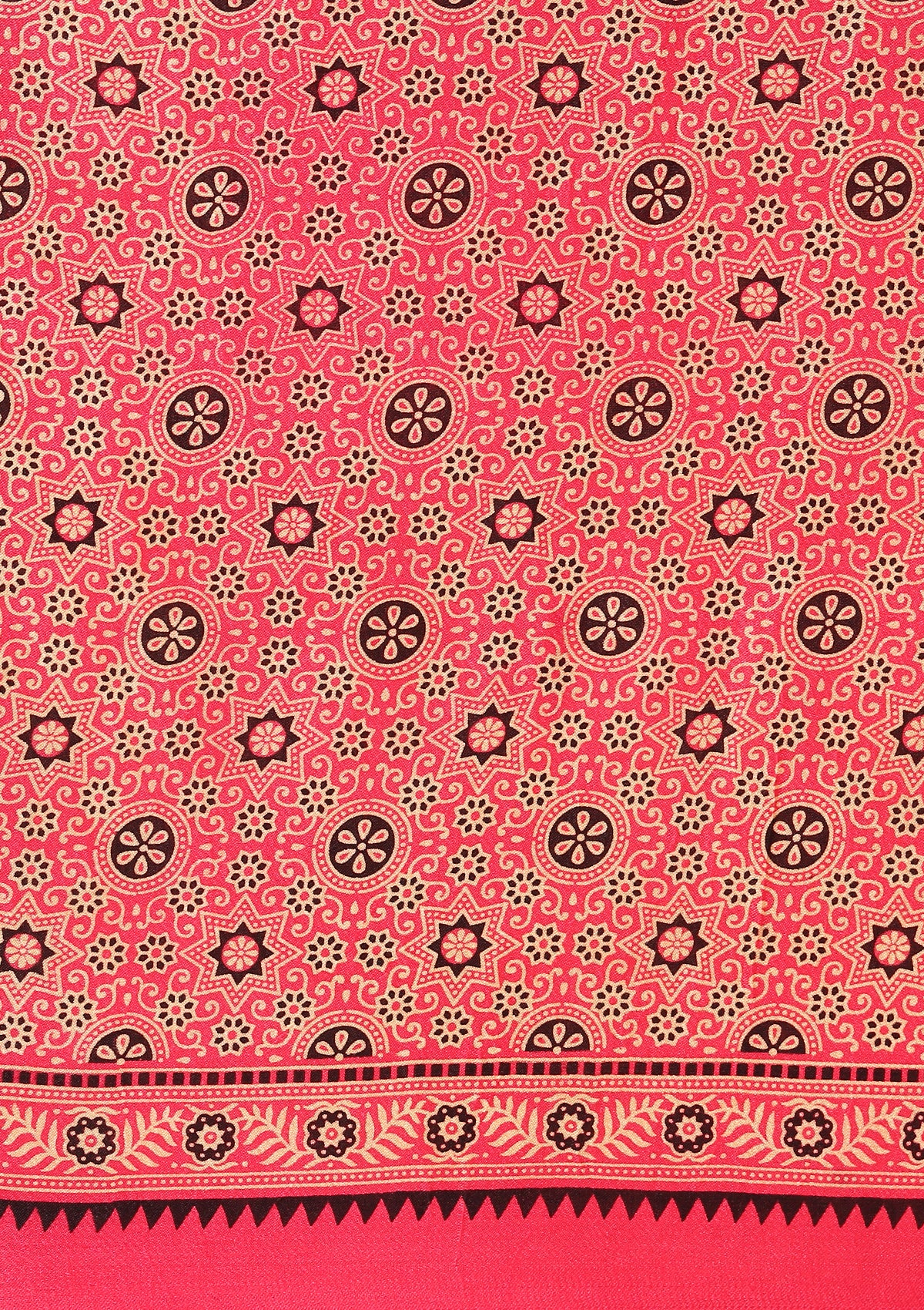 Fuchsia Pink Ajrakh Print Modal Saree - Taashi