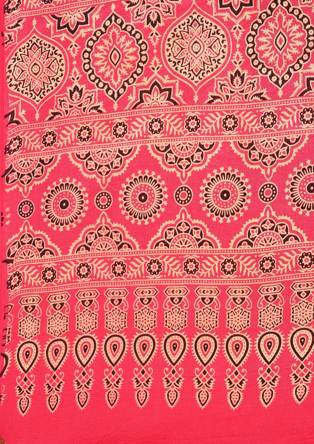 Fuchsia Pink Ajrakh Print Modal Saree - Taashi