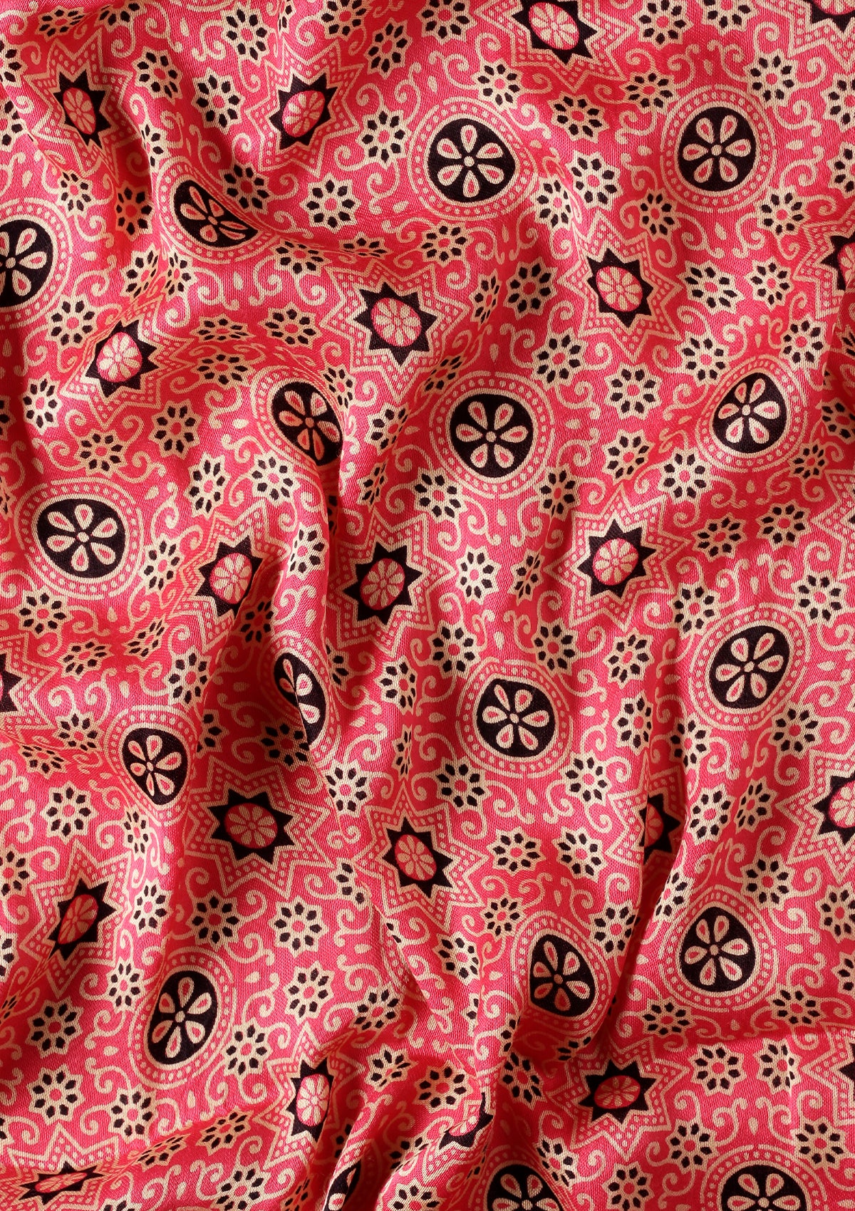 Fuchsia Pink Ajrakh Print Modal Saree - Taashi