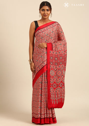 Red Ajrakh Print Modal Saree