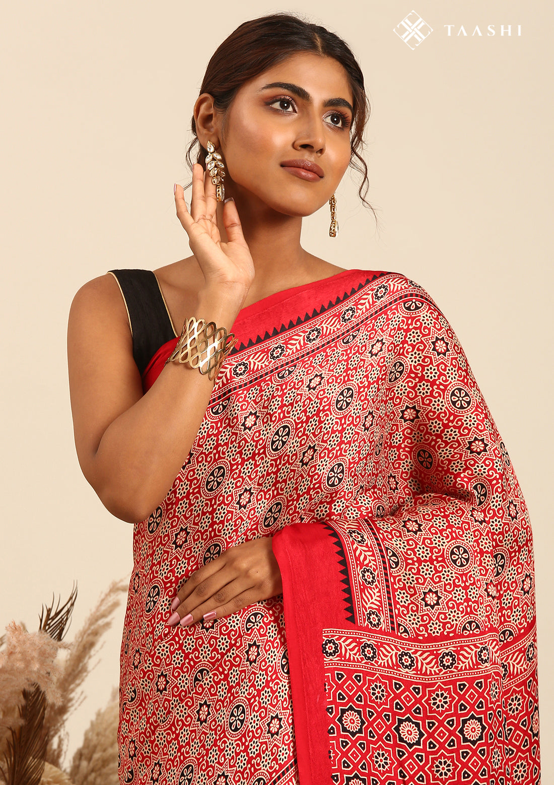 Red Ajrakh Print Modal Saree