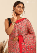 Red Ajrakh Print Modal Saree - Taashi