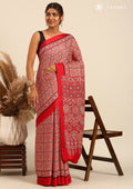 Red Ajrakh Print Modal Saree - Taashi