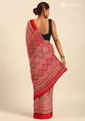 Red Ajrakh Print Modal Saree - Taashi