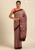 Wine Ajrakh Print Modal Saree - Taashi