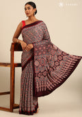 Wine Ajrakh Print Modal Saree - Taashi