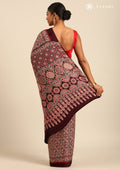 Wine Ajrakh Print Modal Saree - Taashi