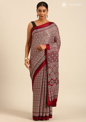 Maroon Ajrakh Print Modal Saree