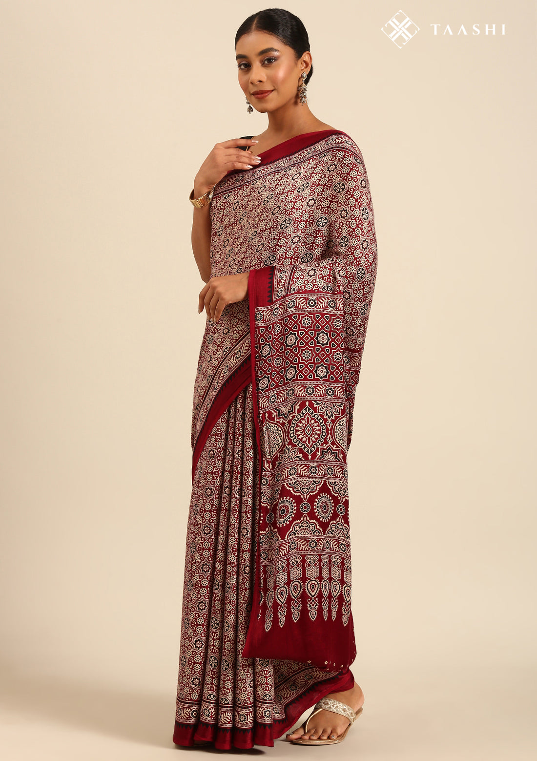 Maroon Ajrakh Print Modal Saree