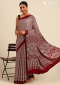 Maroon Ajrakh Print Modal Saree - Taashi
