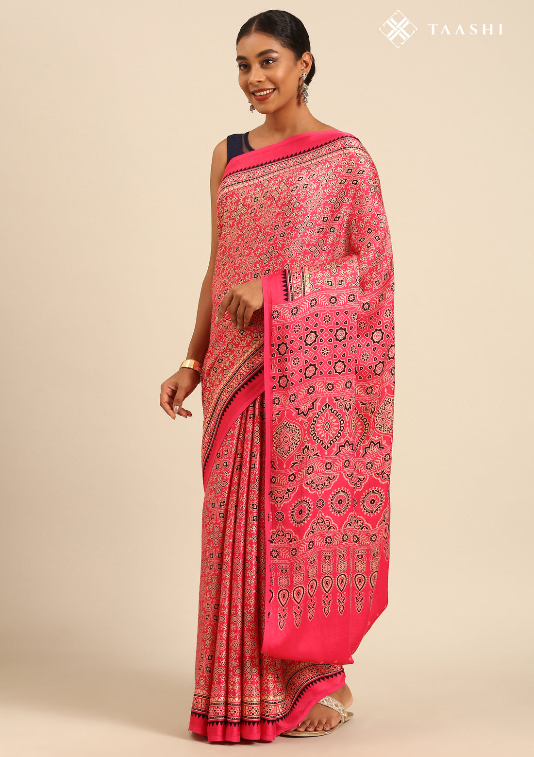Fuchsia Pink Ajrakh Print Modal Saree