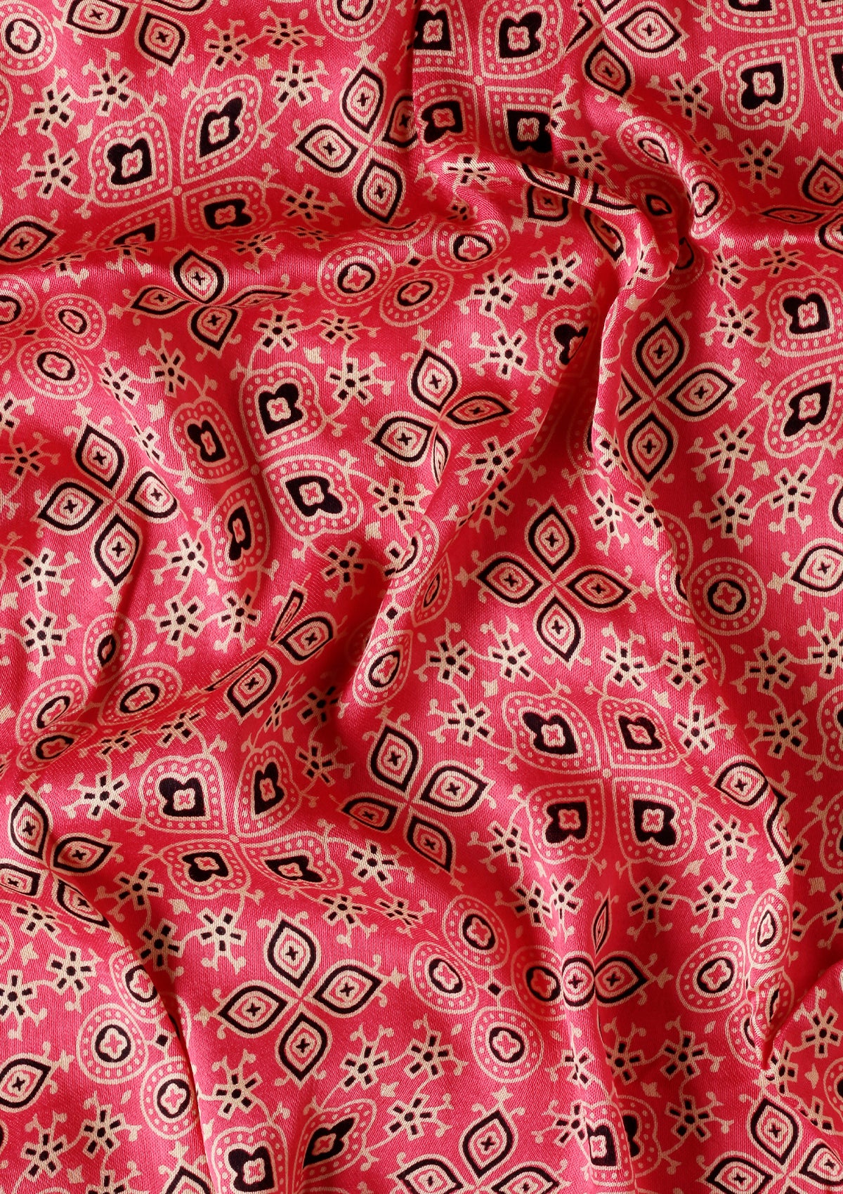 Fuchsia Pink Ajrakh Print Modal Saree - Taashi
