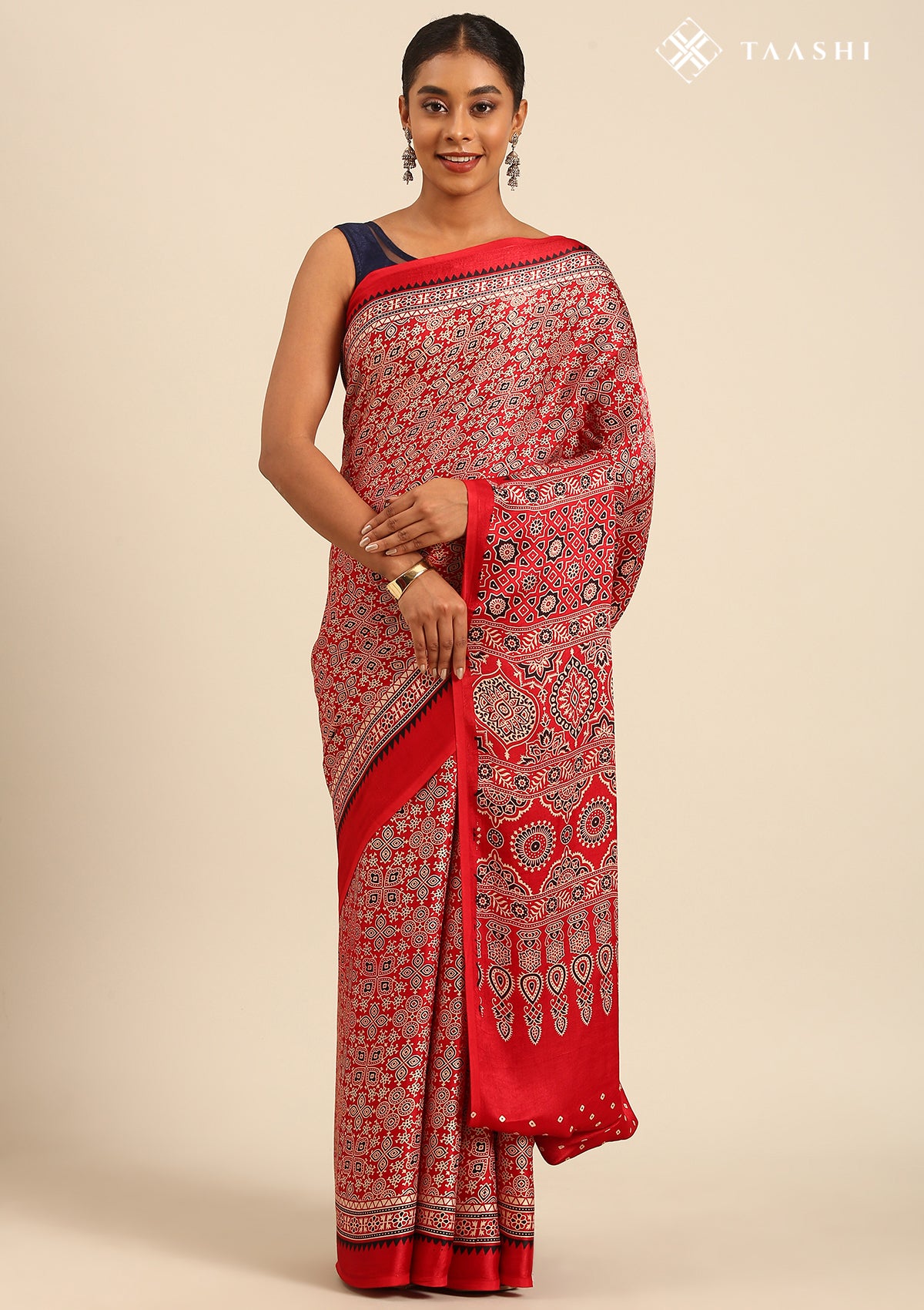 Red Ajrakh Print Modal Saree