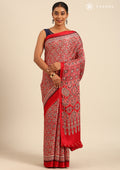 Red Ajrakh Print Modal Saree - Taashi