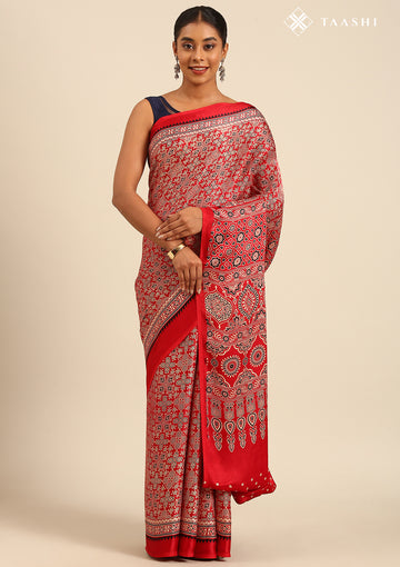 Red Ajrakh Print Modal Saree