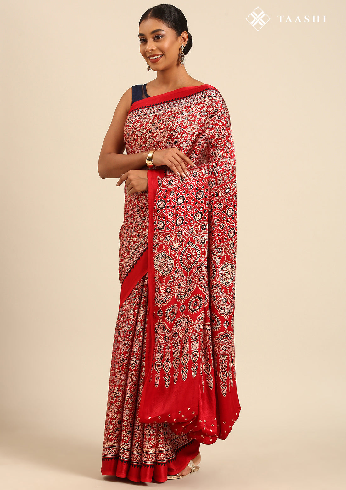 Red Ajrakh Print Modal Saree