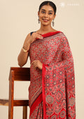 Red Ajrakh Print Modal Saree - Taashi