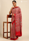 Red Ajrakh Print Modal Saree - Taashi