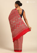 Red Ajrakh Print Modal Saree - Taashi