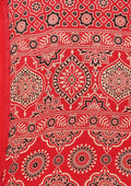 Red Ajrakh Print Modal Saree - Taashi