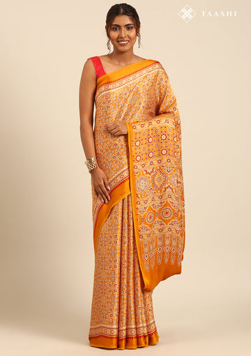 Mustard Ajrakh Print Modal Saree - Taashi