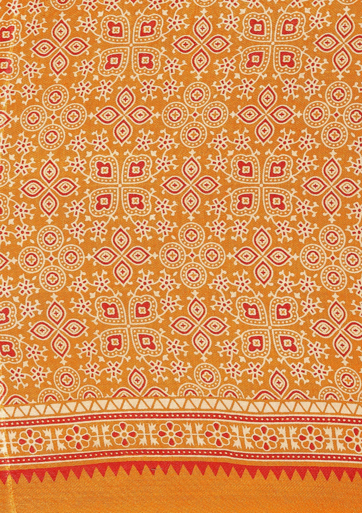 Mustard Ajrakh Print Modal Saree - Taashi