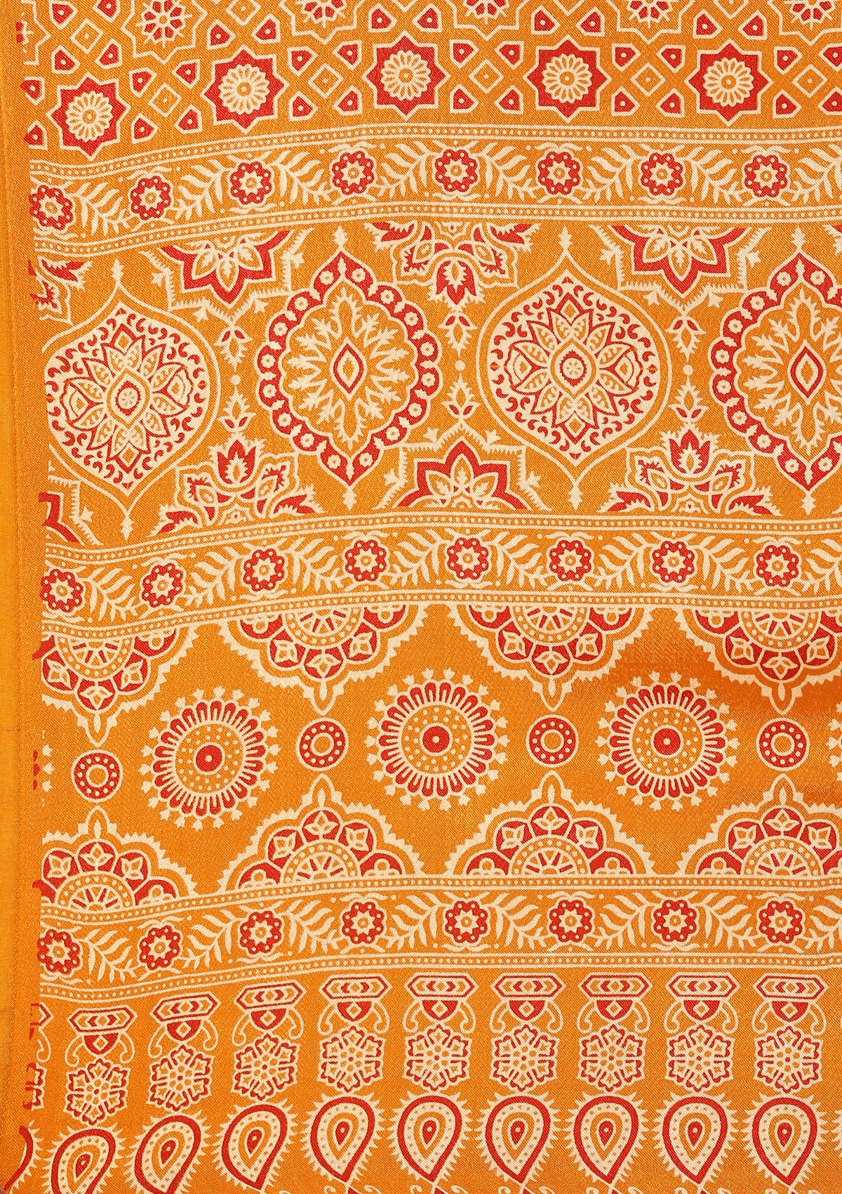 Mustard Ajrakh Print Modal Saree - Taashi