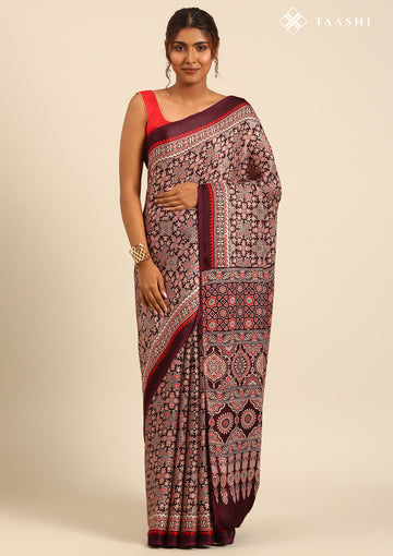Maroon Ajrakh Print Modal Saree