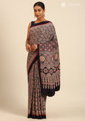 Navy Blue Ajrakh Print Modal Saree - Taashi