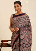 Navy Blue Ajrakh Print Modal Saree - Taashi