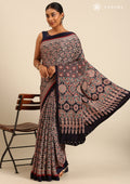 Navy Blue Ajrakh Print Modal Saree - Taashi