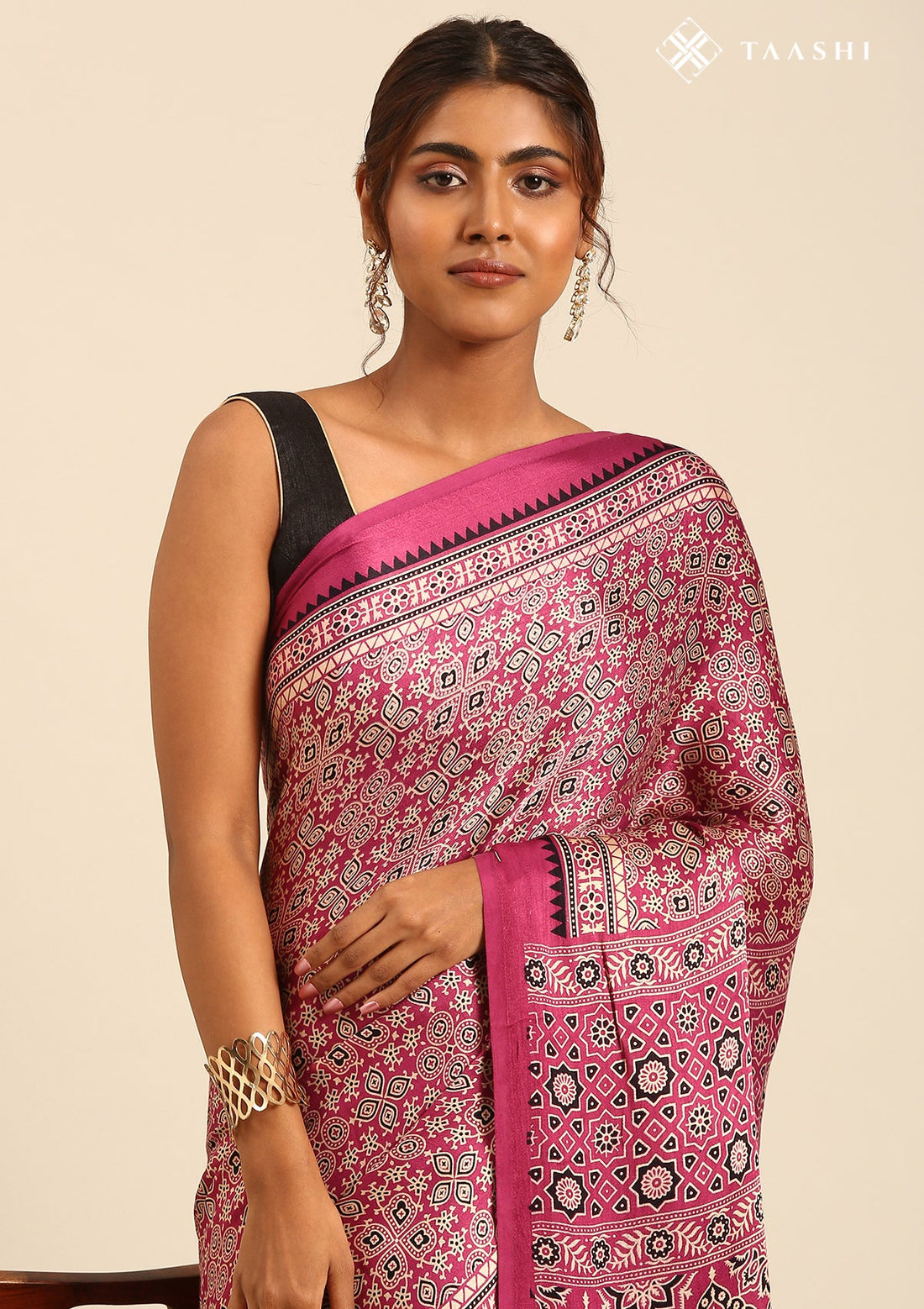 Purple Modal Silk Ajrakh Printed Saree