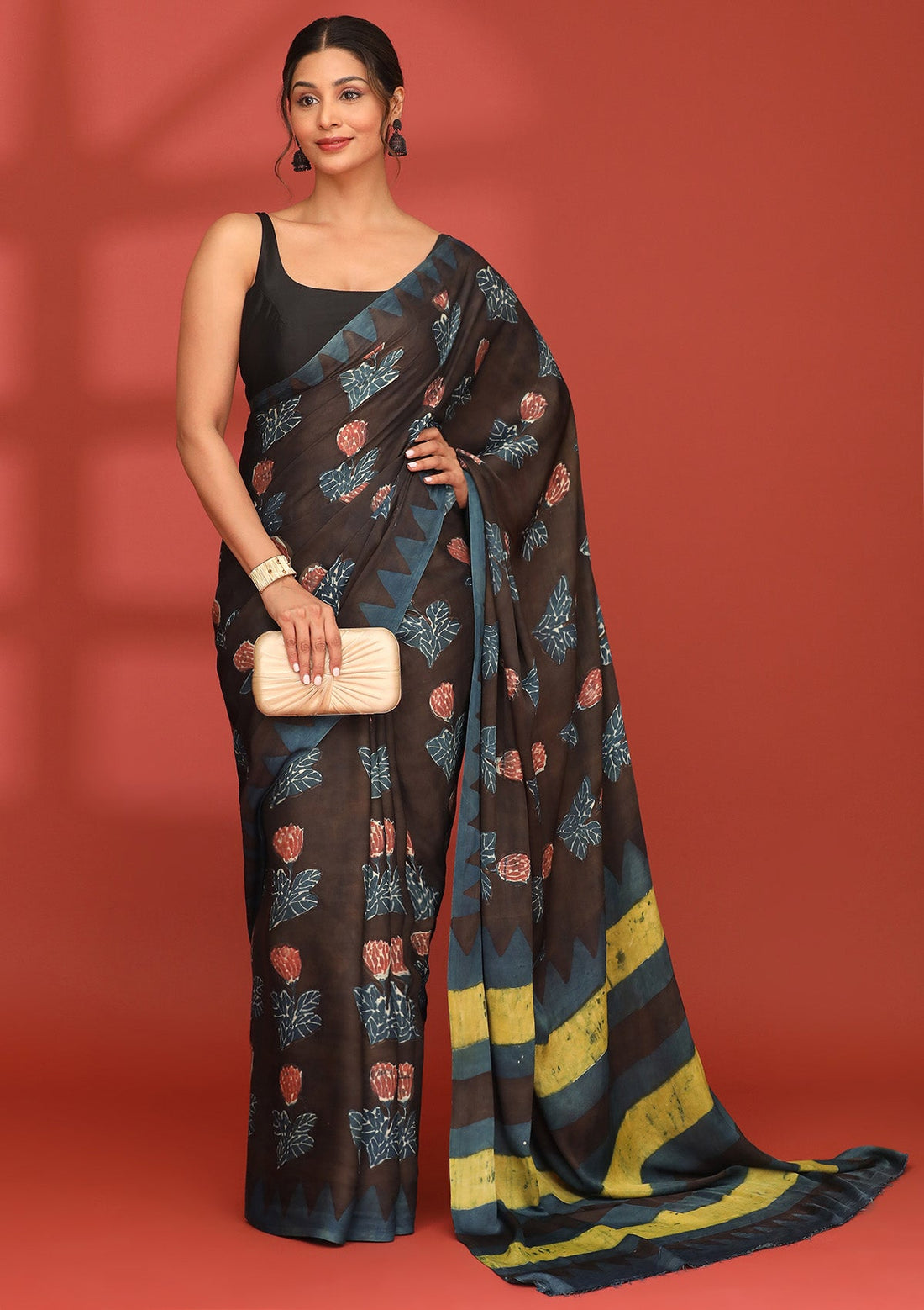 Black Modal Silk Floral Butta Natural Dyed Saree