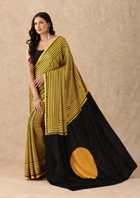 Mustard Yellow Modal Silk Geometric Block Print Saree