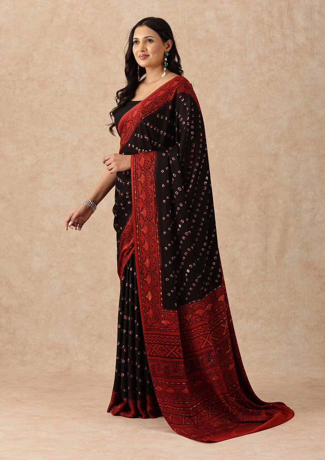 Black Modal Silk Dabu Printed Natural Dyed Saree