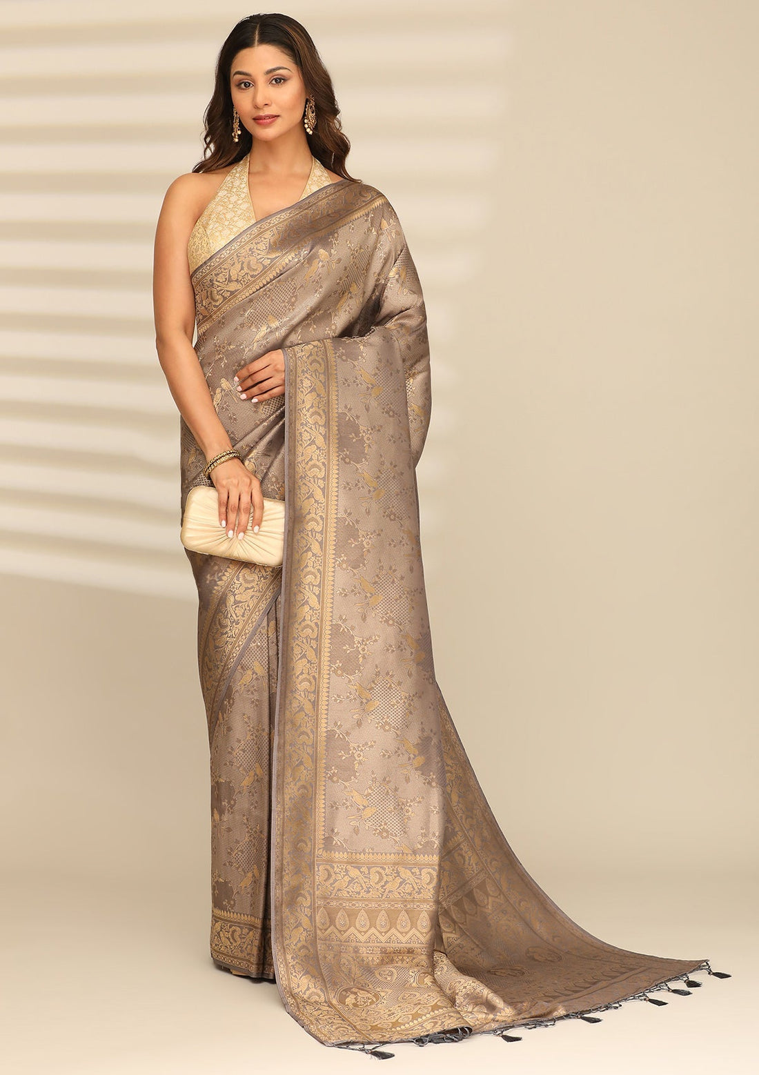 Grey Banarasi Silk Weave Saree