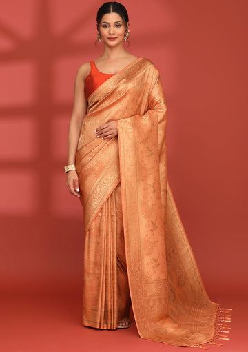 Peach Banarasi Silk Weave Saree