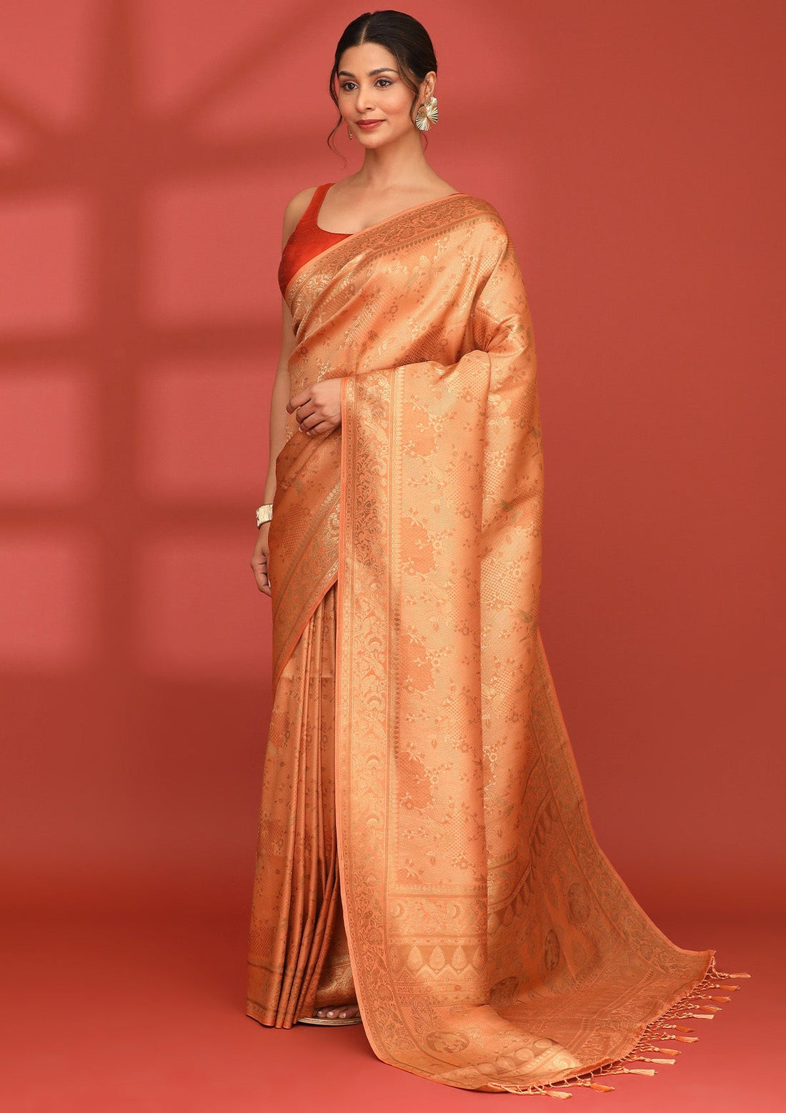 Peach Banarasi Silk Weave Saree